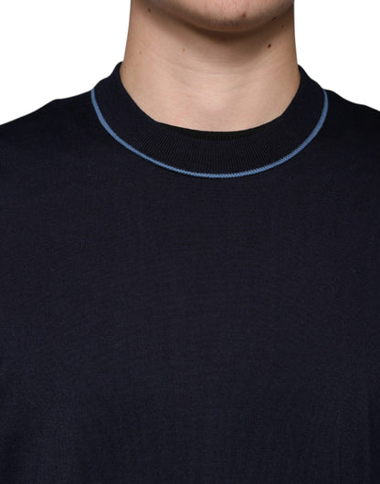  - Dark Blue Wool Crew Neck Men Pullover Sweater