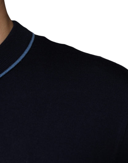  - Dark Blue Wool Crew Neck Men Pullover Sweater