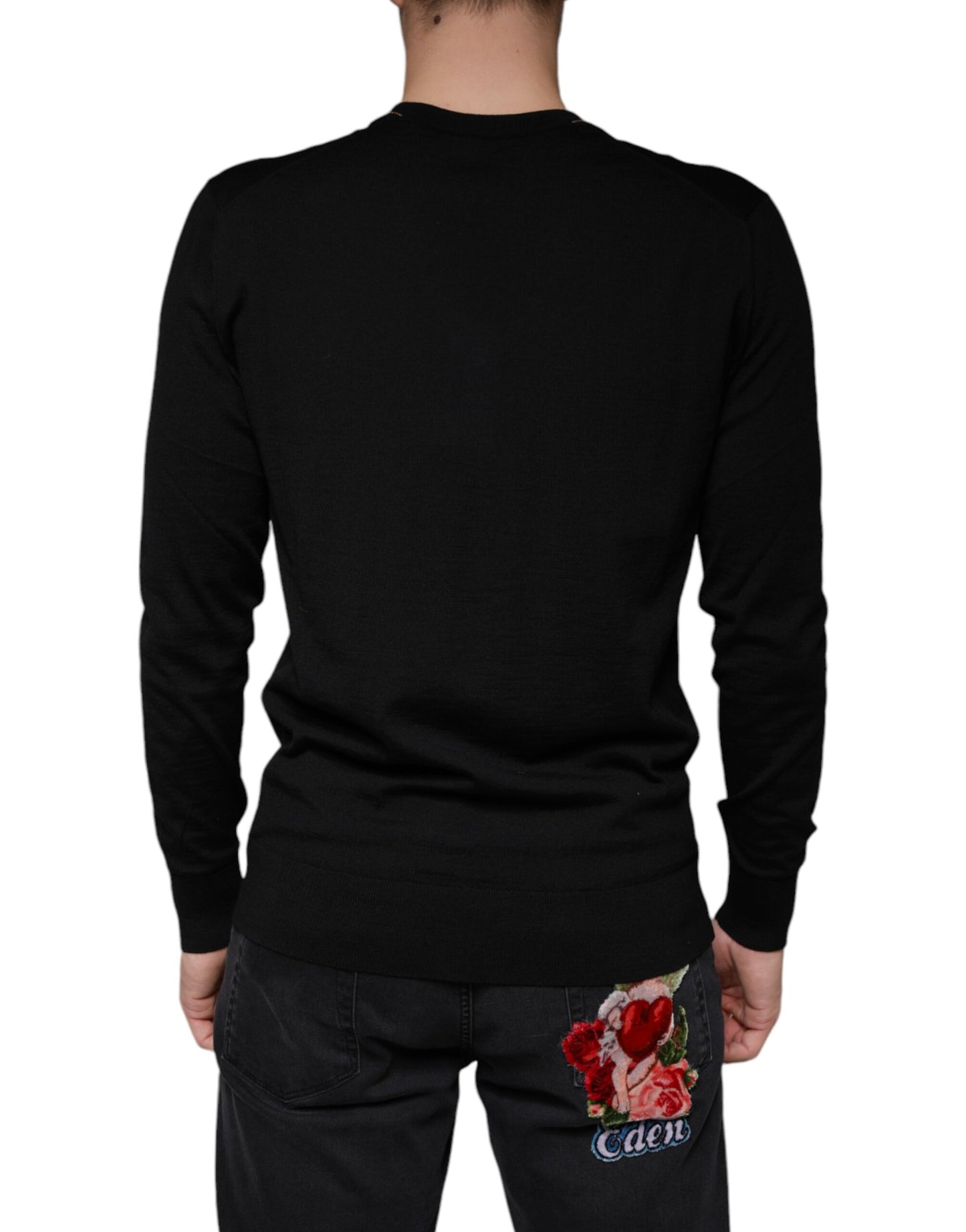  - Black Embellished V-neck Pullover Sweater