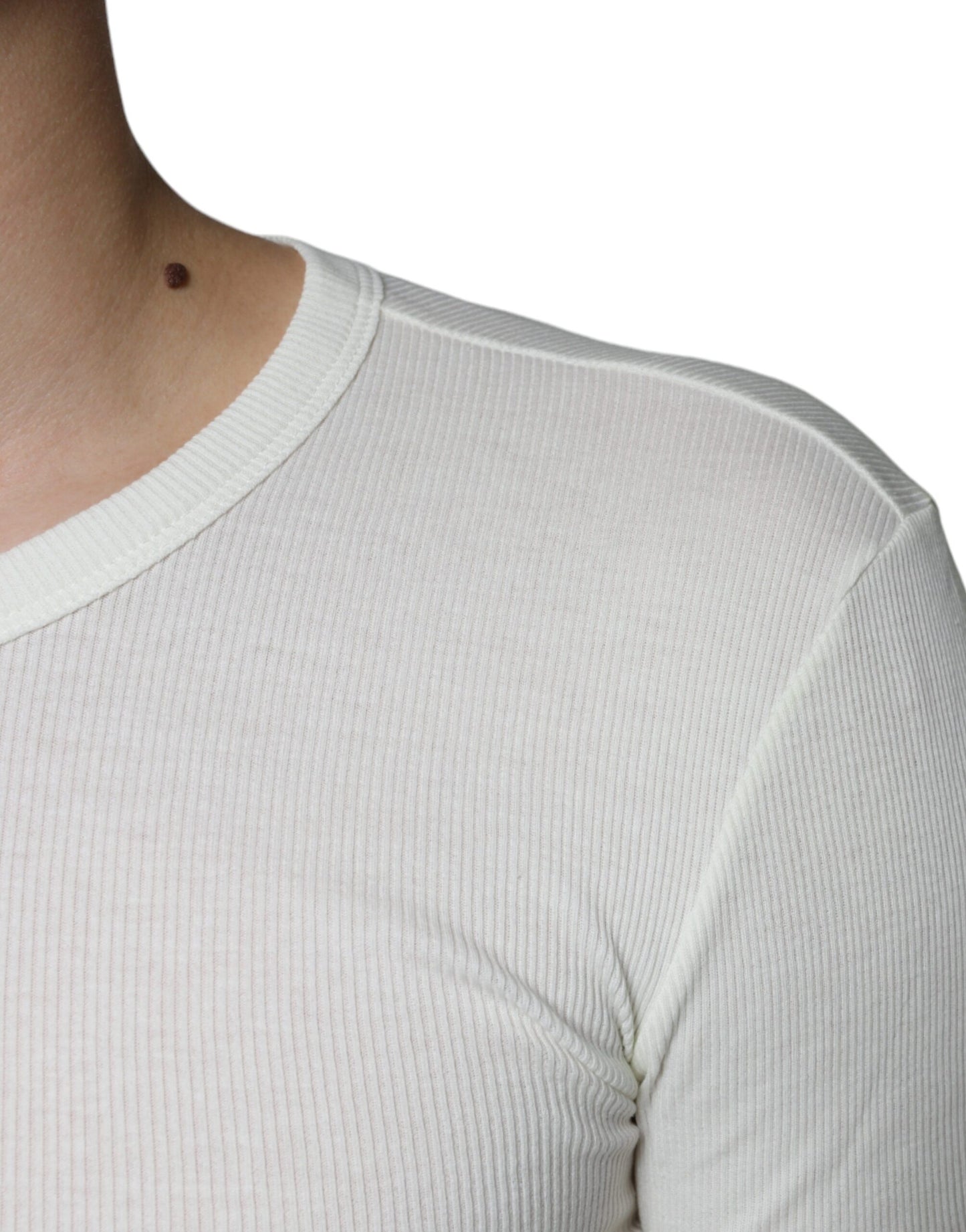  - White Cotton Henley Crew Neck Pullover Sweater