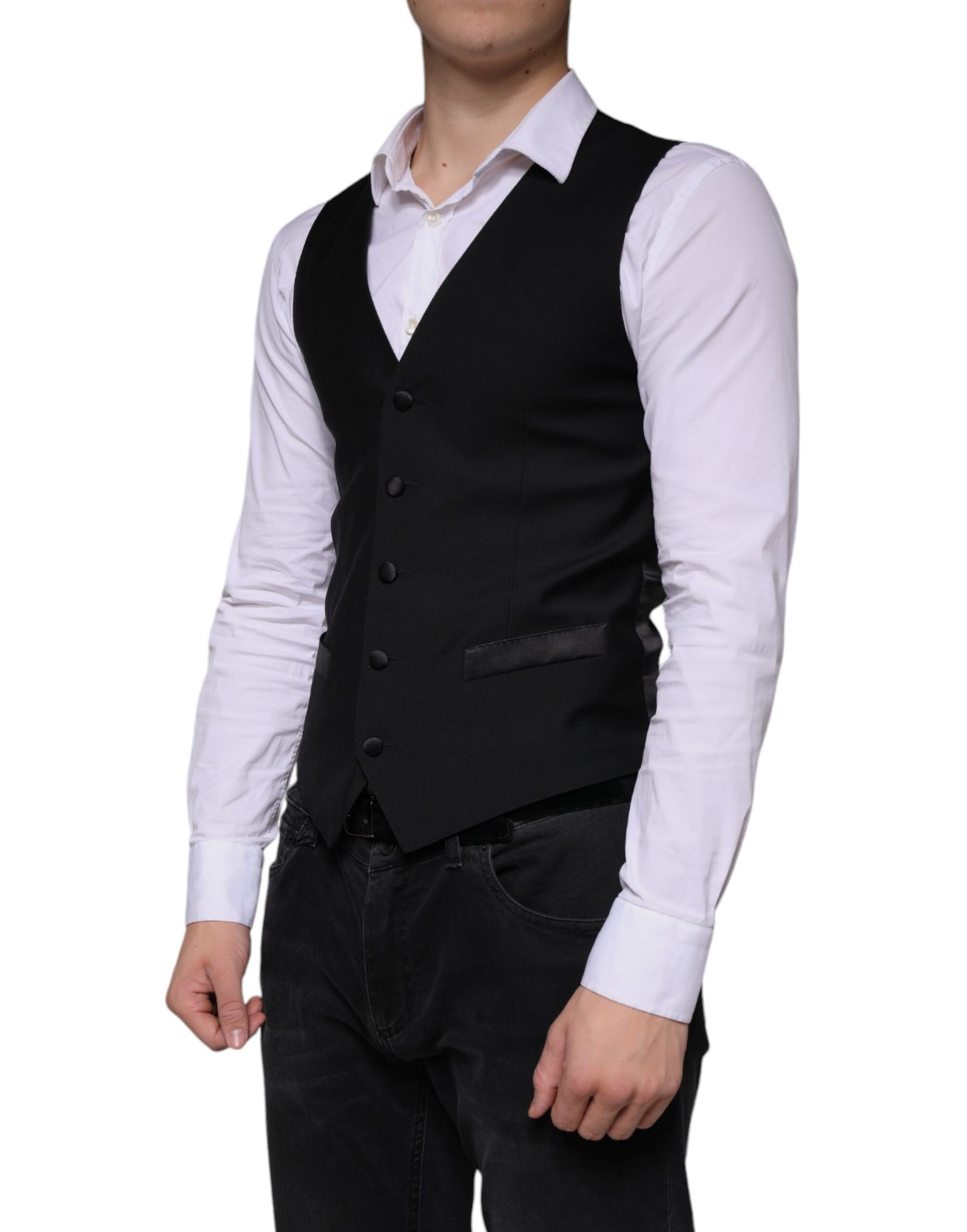 Black Wool Waistcoat Dress Formal Vest - The Luxe Alliance