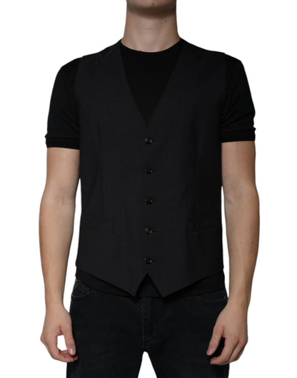 Black Wool Waistcoat Dress Formal Vest - The Luxe Alliance