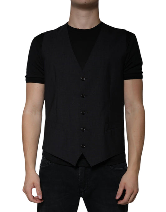 Black Wool Waistcoat Dress Formal Vest - The Luxe Alliance