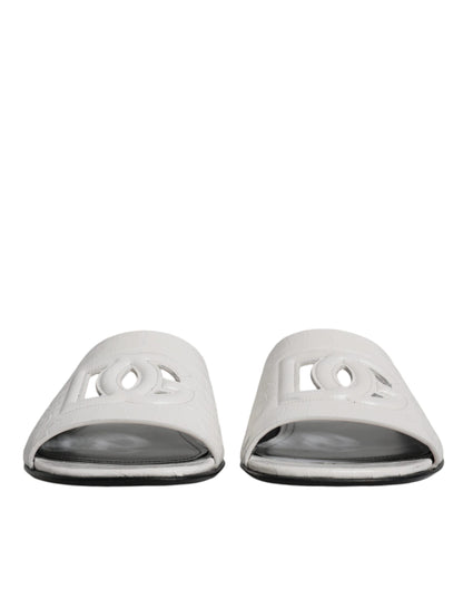 White DG Cut Out Leather Slides Sandals Shoes - The Luxe Alliance