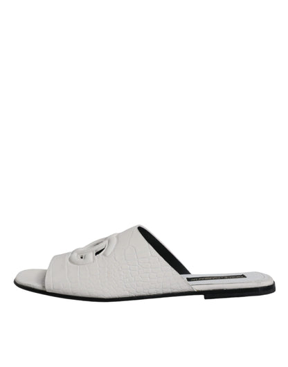 White DG Cut Out Leather Slides Sandals Shoes - The Luxe Alliance