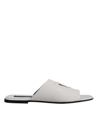 White DG Cut Out Leather Slides Sandals Shoes - The Luxe Alliance