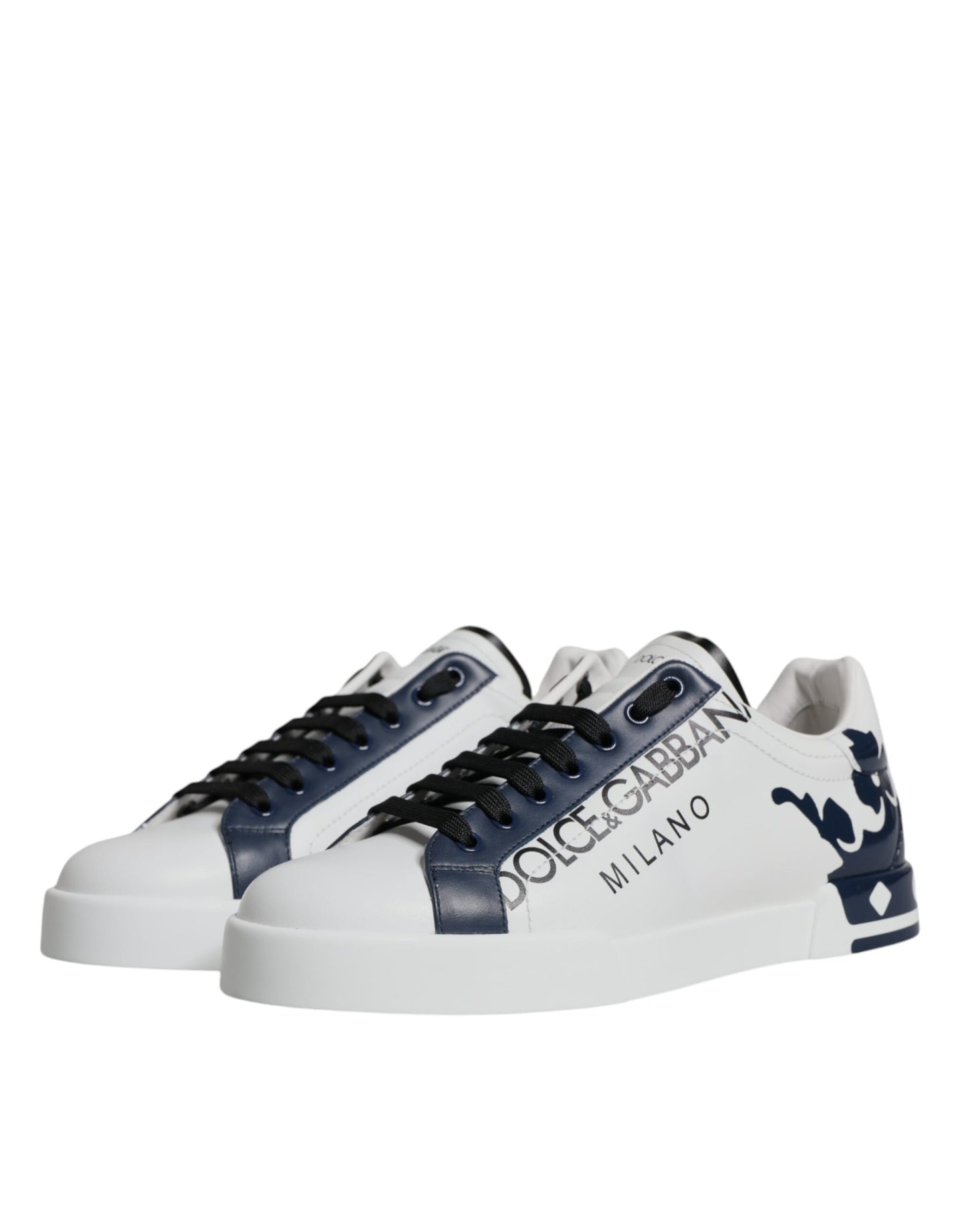 Men's White & Blue Leather Crown Milano Trainer