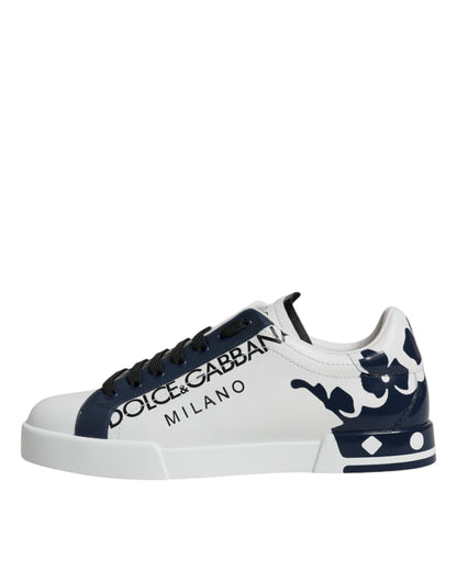 Men's White & Blue Leather Crown Milano Trainer