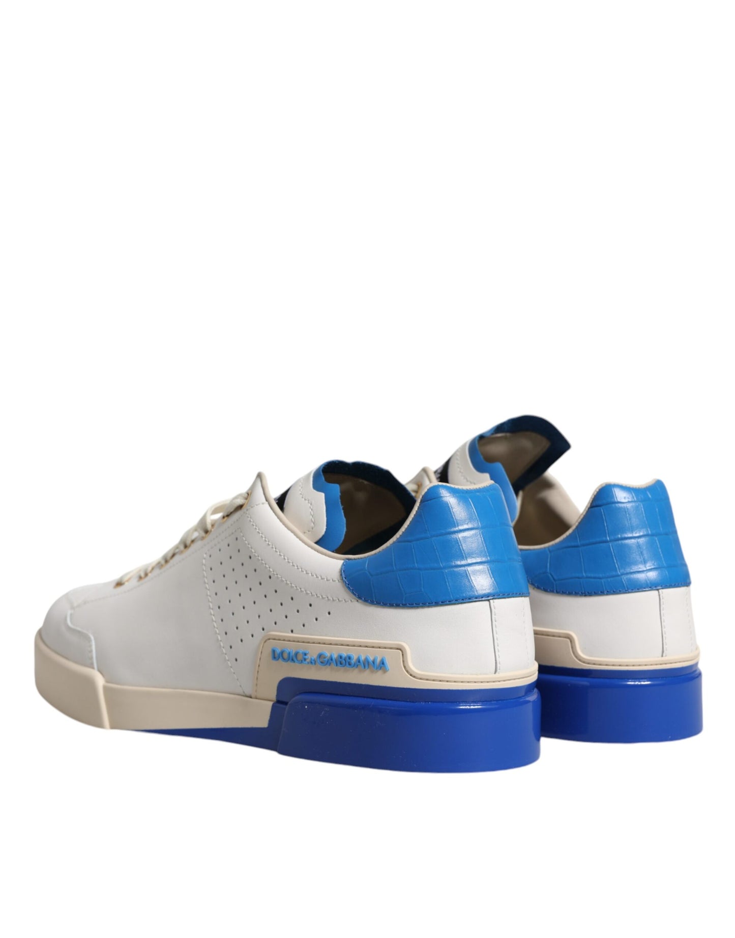 White Blue Perforated Low Top Sneakers Shoes - The Luxe Alliance