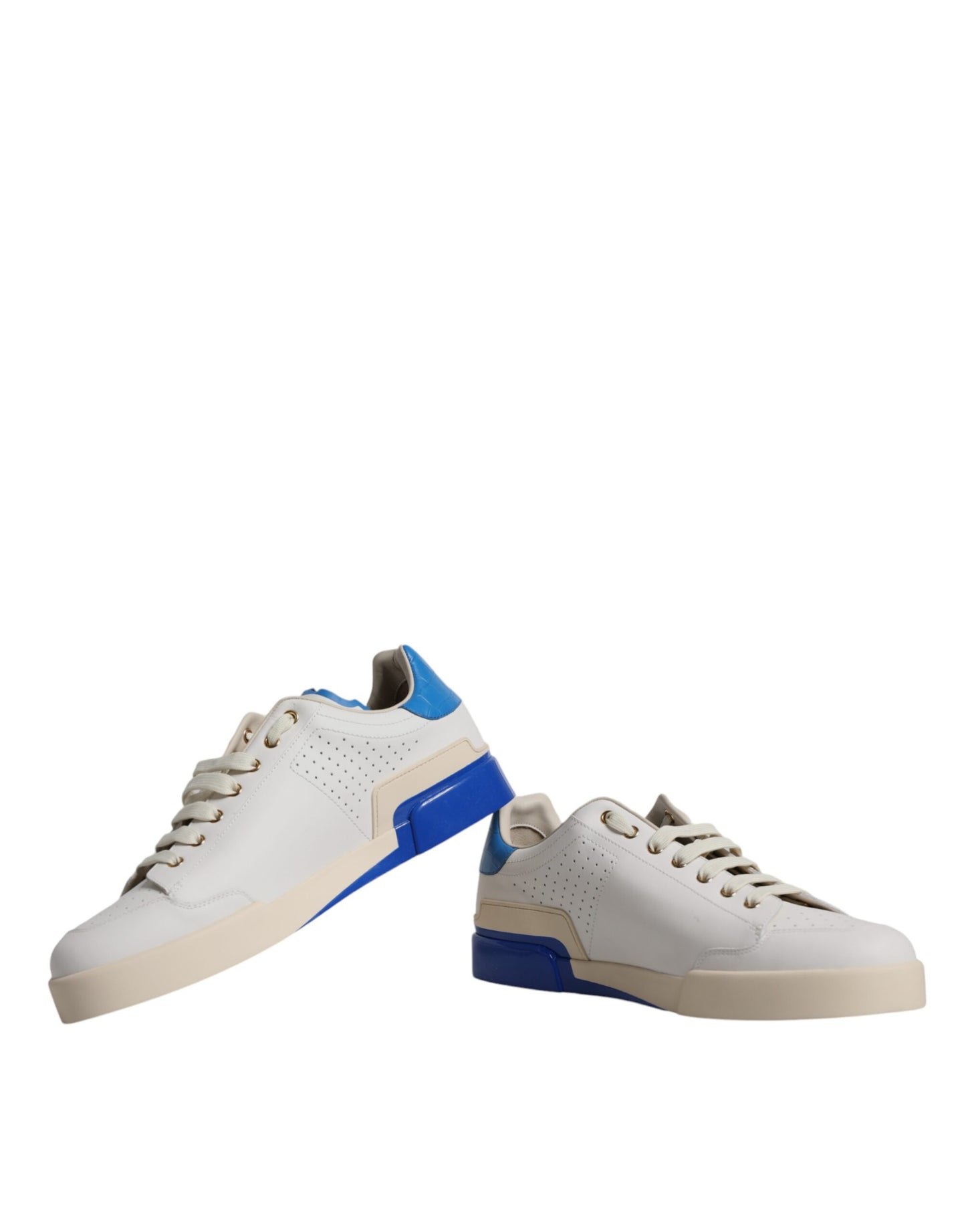 White Blue Perforated Low Top Sneakers Shoes - The Luxe Alliance