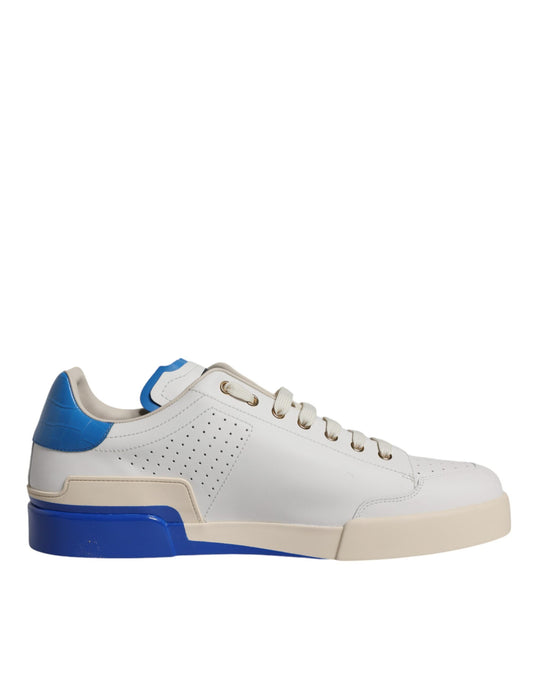 White Blue Perforated Low Top Sneakers Shoes - The Luxe Alliance