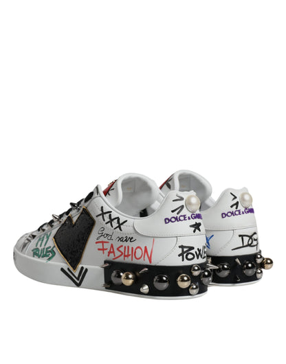  - White Heart Studded Low Top Sneakers Shoes