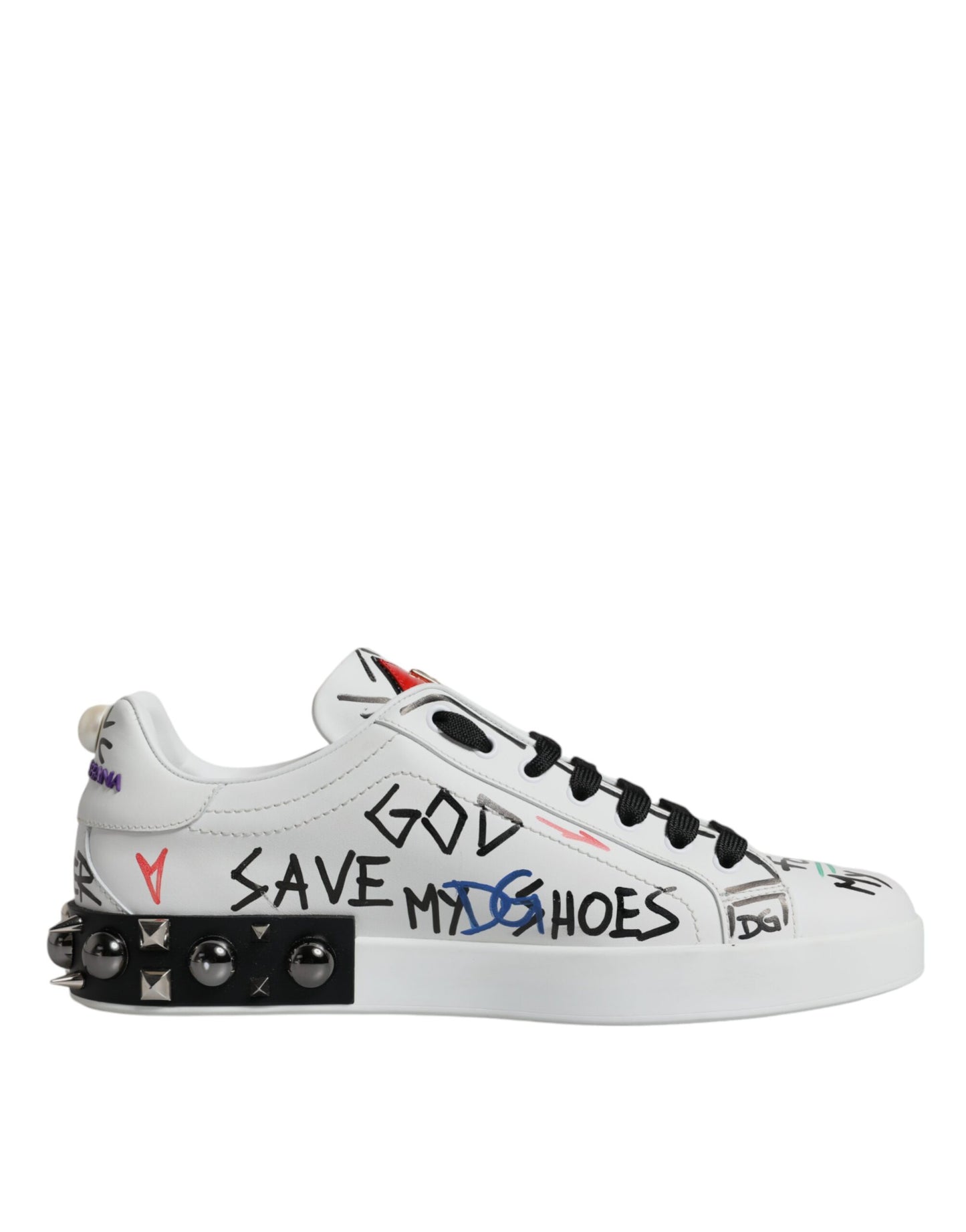 White Heart Studded Low Top Sneakers Shoes - The Luxe Alliance