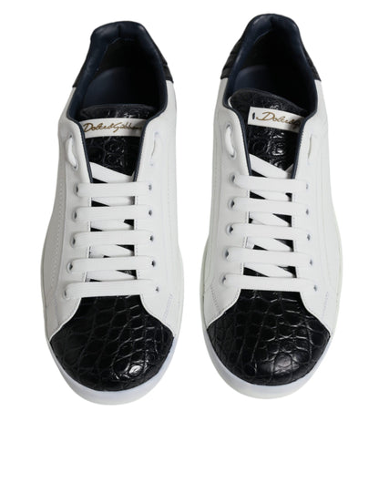 White Leather Logo Portofino Sneaker Shoes - The Luxe Alliance