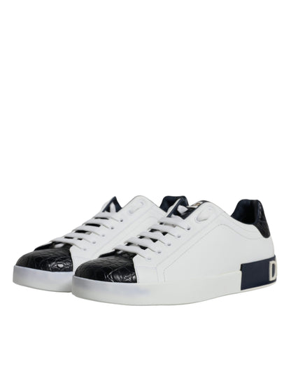 White Leather Logo Portofino Sneaker Shoes - The Luxe Alliance