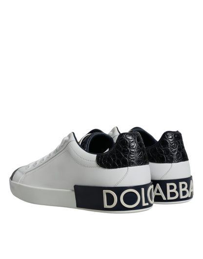 White Leather Logo Portofino Sneaker Shoes - The Luxe Alliance