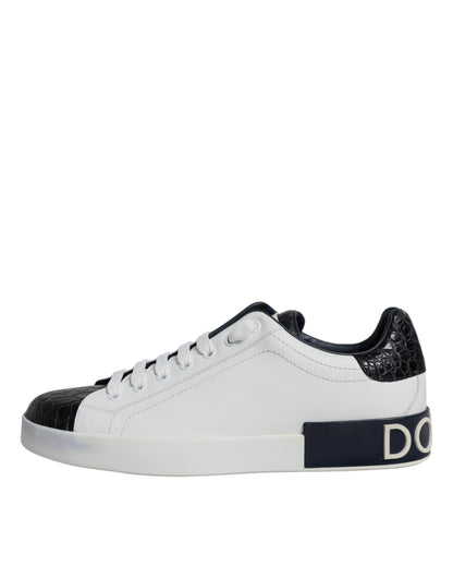 White Leather Logo Portofino Sneaker Shoes - The Luxe Alliance