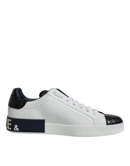 White Leather Logo Portofino Sneaker Shoes - The Luxe Alliance