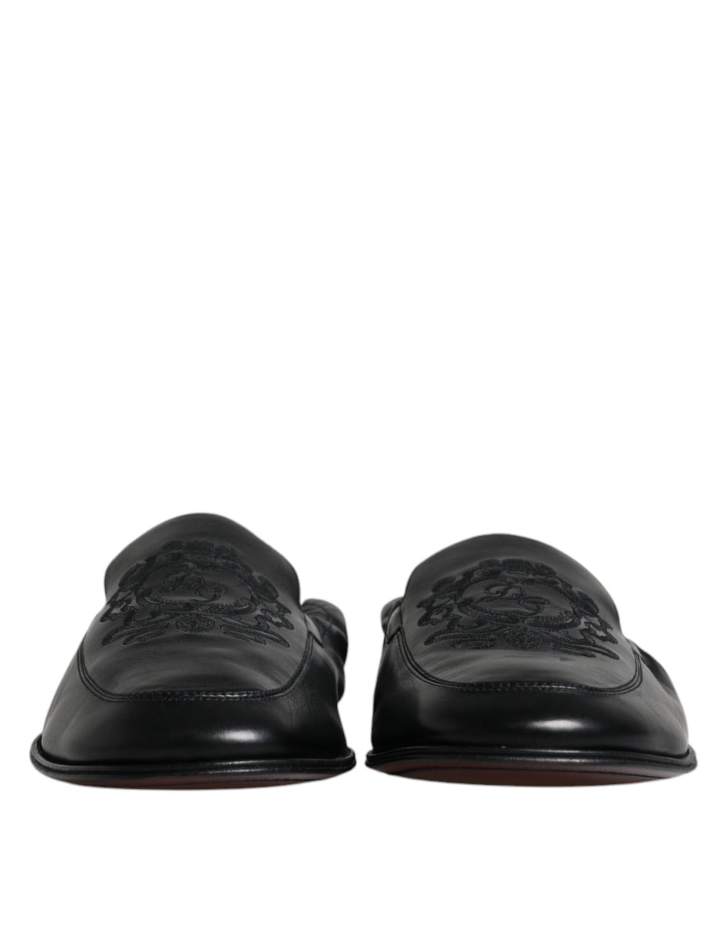 Black Logo Embroidered Leather Loafer Men Dress Shoes - The Luxe Alliance