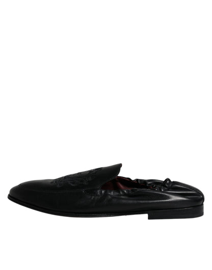 Black Logo Embroidered Leather Loafer Men Dress Shoes - The Luxe Alliance