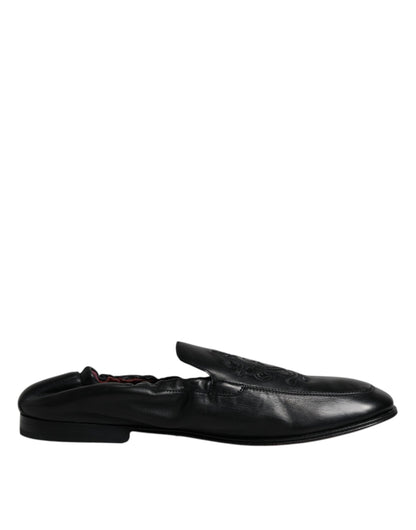 Black Logo Embroidered Leather Loafer Men Dress Shoes - The Luxe Alliance