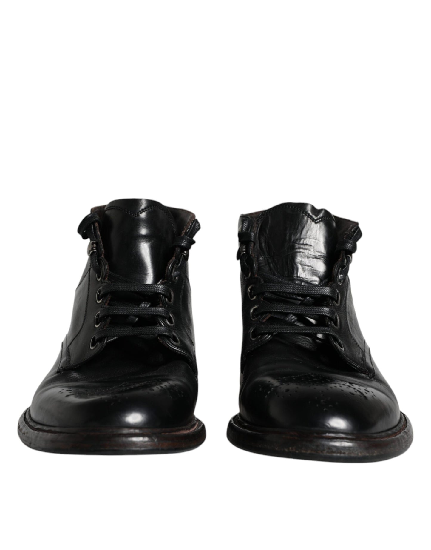 Dolce & Gabbana Men's Black Leather Lace-Up Boots – Timeless Craftsmanship