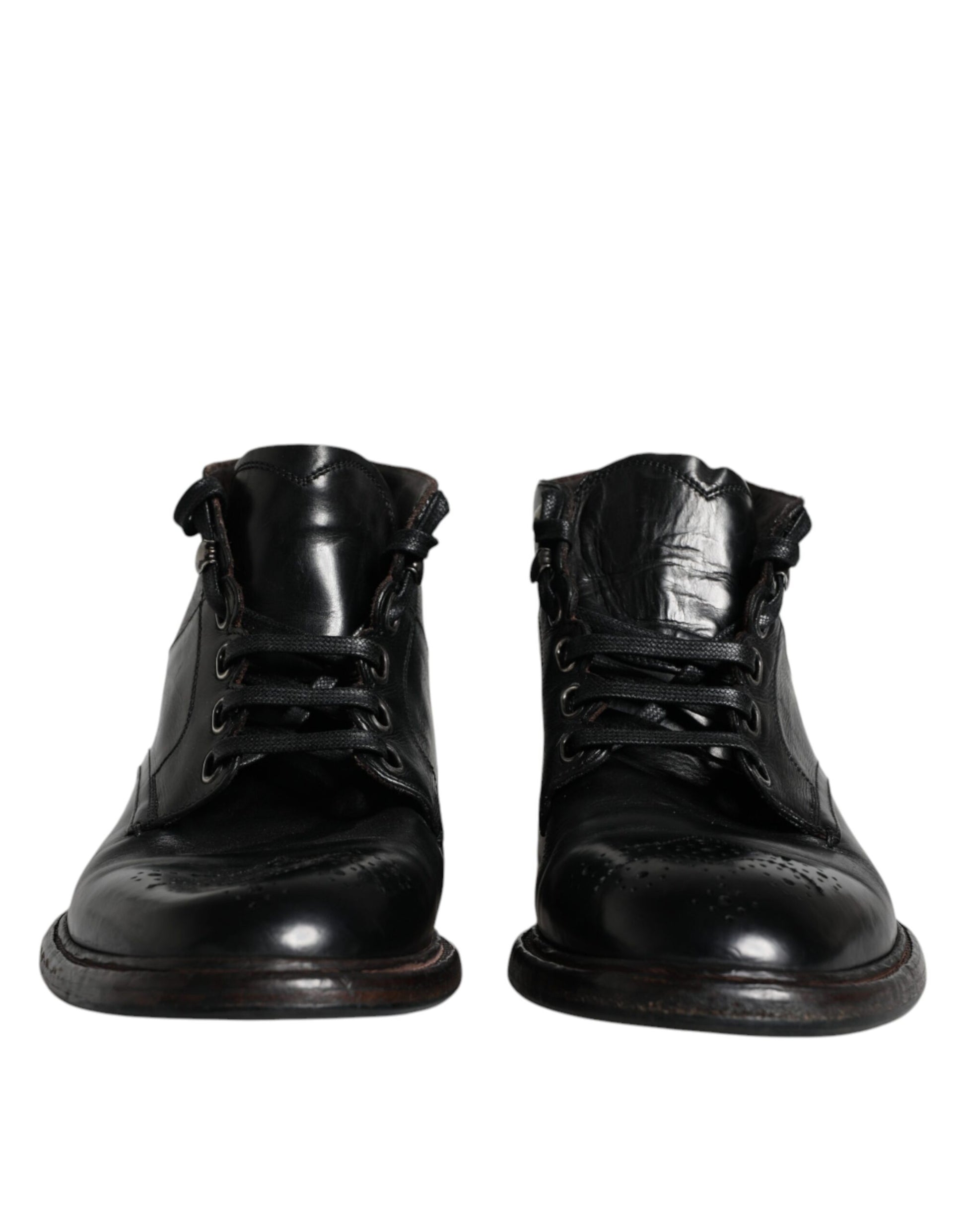 Dolce & Gabbana Men's Black Leather Lace-Up Boots – Timeless Craftsmanship