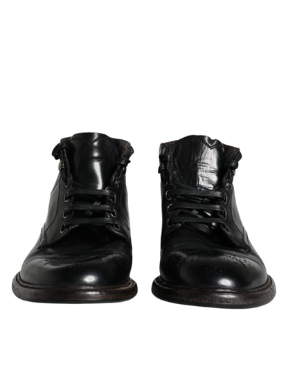 Dolce & Gabbana Men's Black Leather Lace-Up Boots – Timeless Craftsmanship