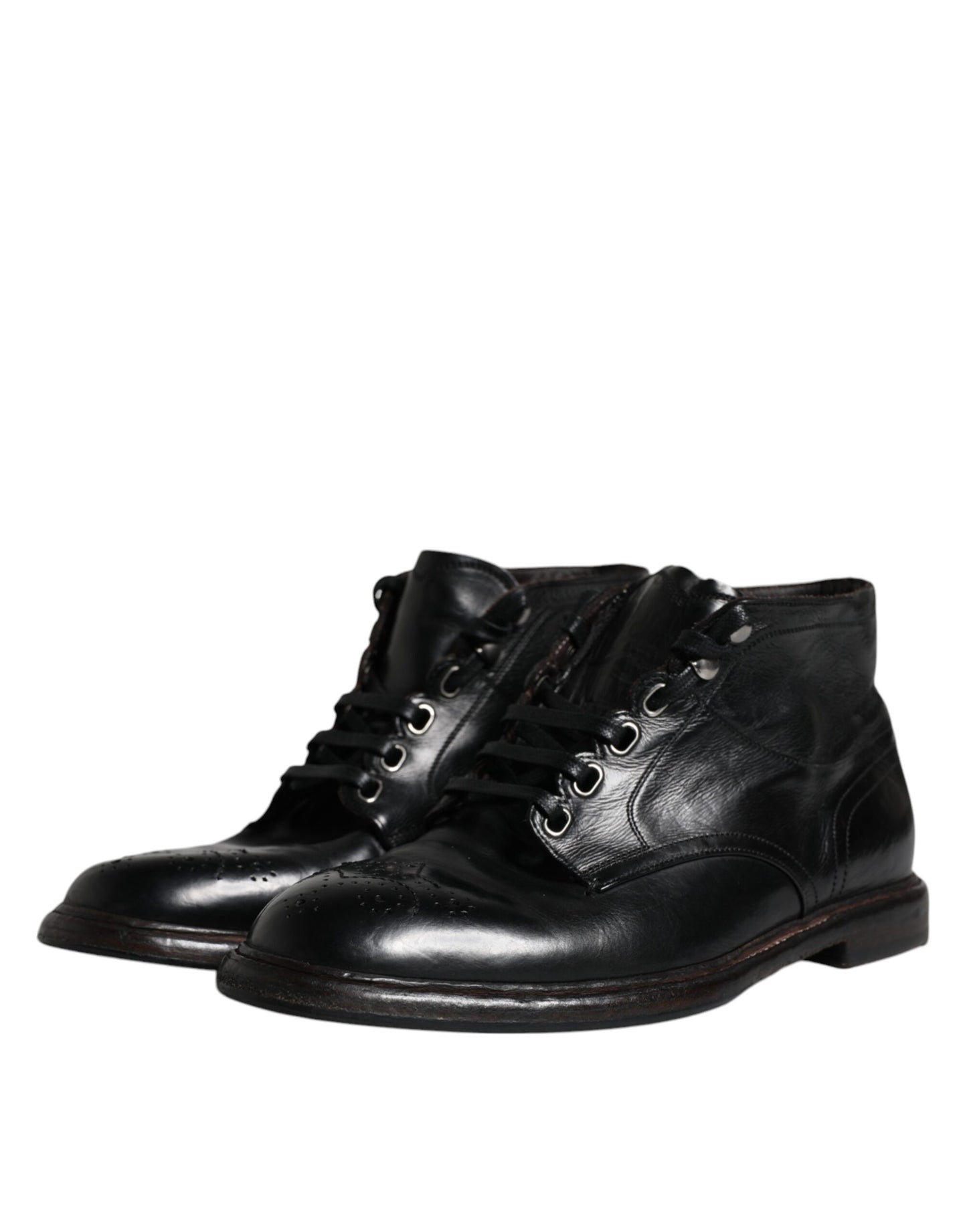 Dolce & Gabbana Men's Black Leather Lace-Up Boots – Timeless Craftsmanship