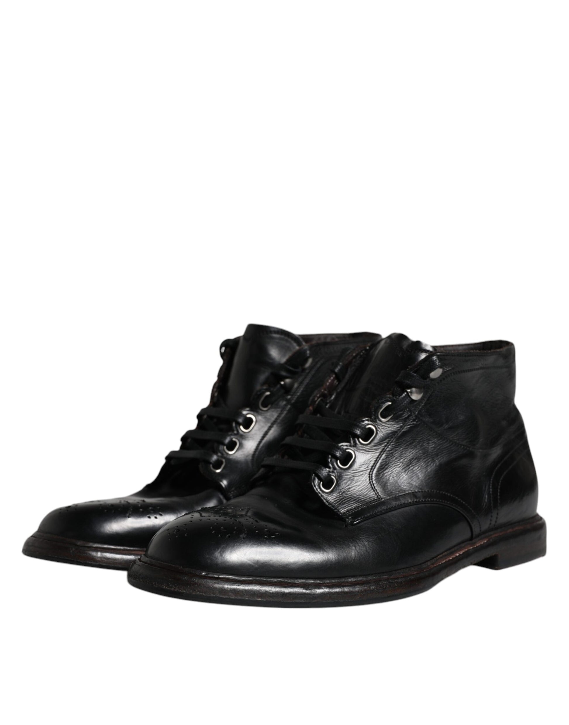 Dolce & Gabbana Men's Black Leather Lace-Up Boots – Timeless Craftsmanship