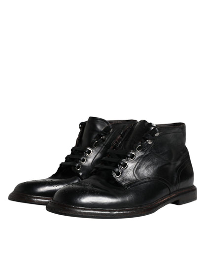 Dolce & Gabbana Men's Black Leather Lace-Up Boots – Timeless Craftsmanship