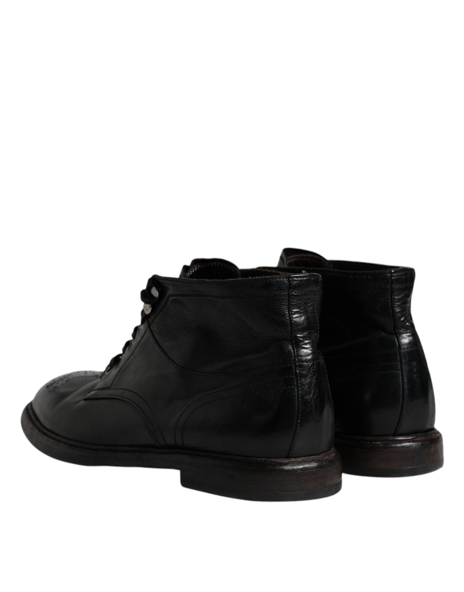 Dolce & Gabbana Men's Black Leather Lace-Up Boots – Timeless Craftsmanship