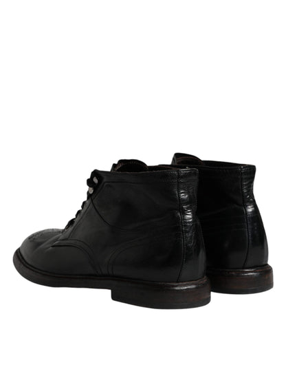 Dolce & Gabbana Men's Black Leather Lace-Up Boots – Timeless Craftsmanship