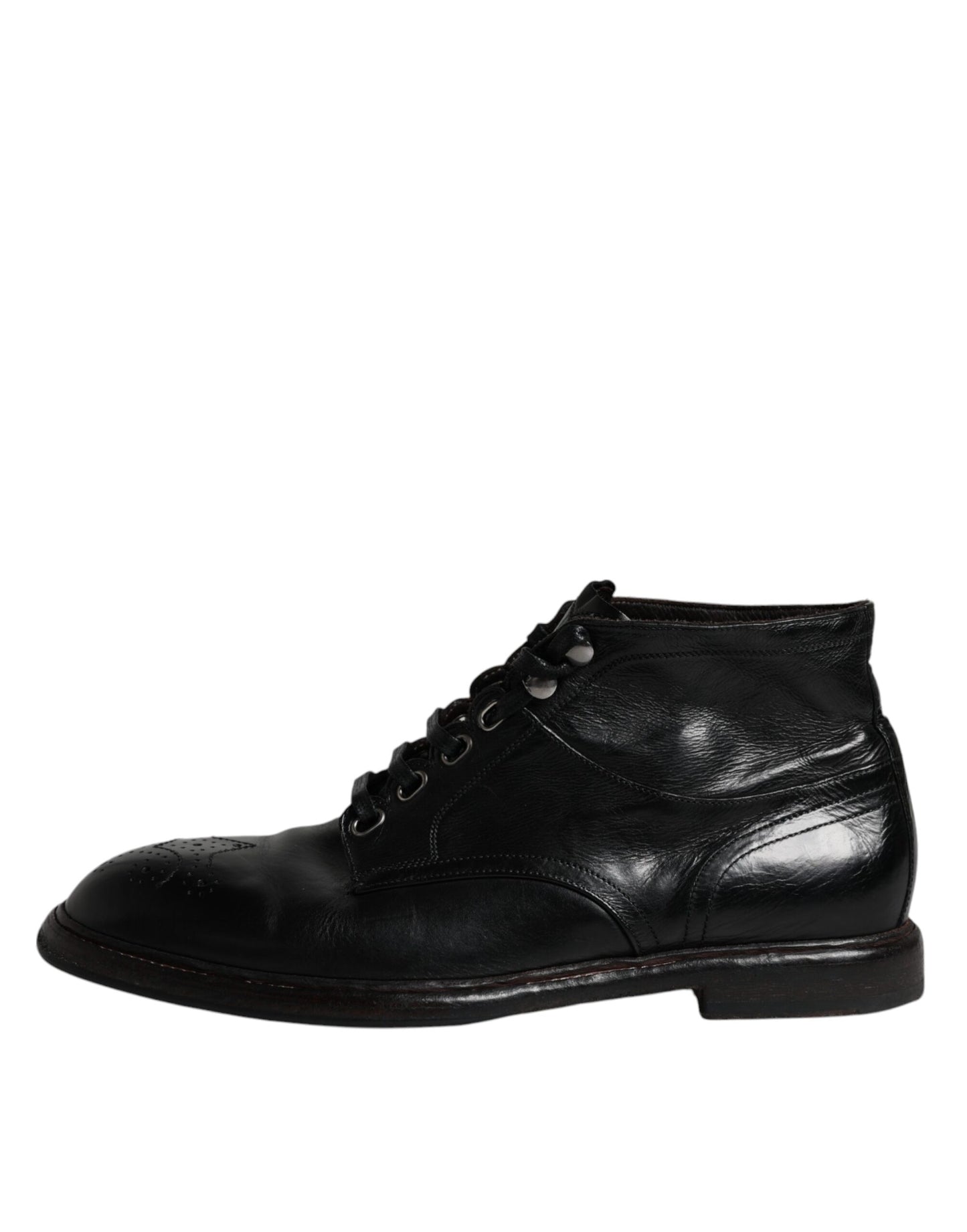 Dolce & Gabbana Men's Black Leather Lace-Up Boots – Timeless Craftsmanship