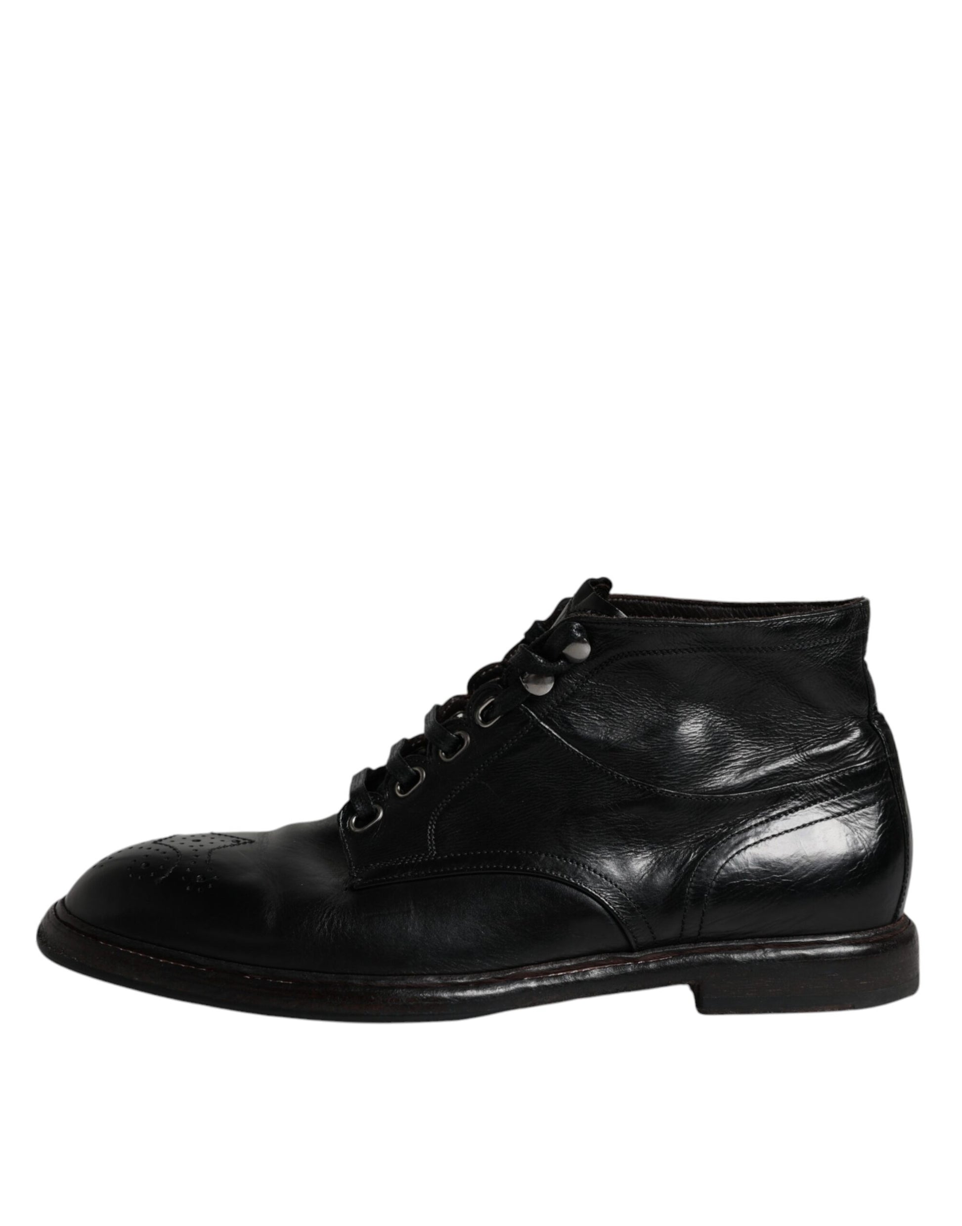 Dolce & Gabbana Men's Black Leather Lace-Up Boots – Timeless Craftsmanship