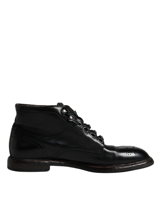 Black Leather Men Short Boots Lace Up Shoes - The Luxe Alliance