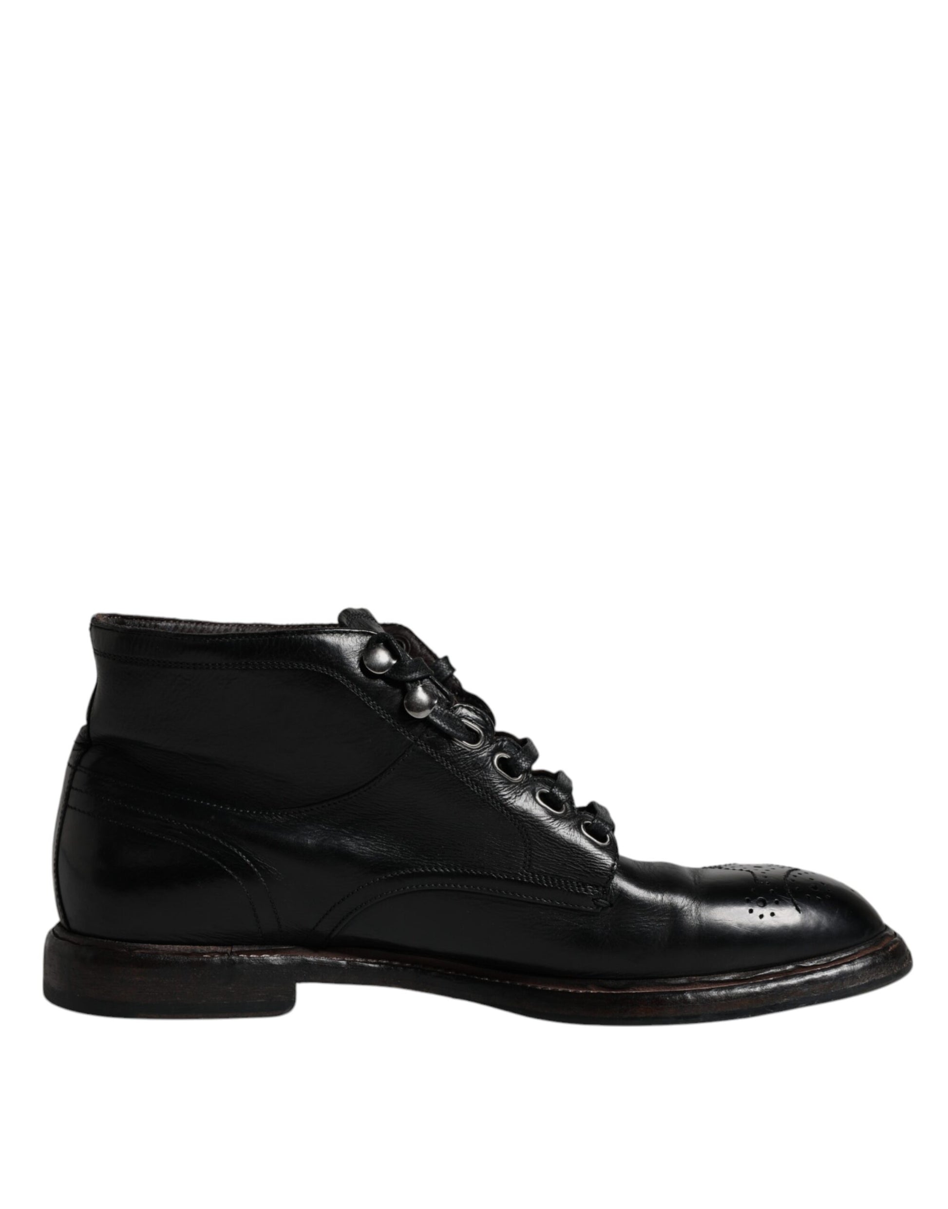 Dolce & Gabbana Men's Black Leather Lace-Up Boots – Timeless Craftsmanship