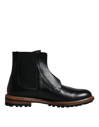 Black Leather Chelsea Mid Calf Men Boots Shoes - The Luxe Alliance