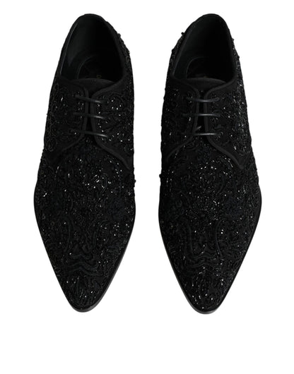 Black Embellished Suede Derby Formal Shoes - The Luxe Alliance