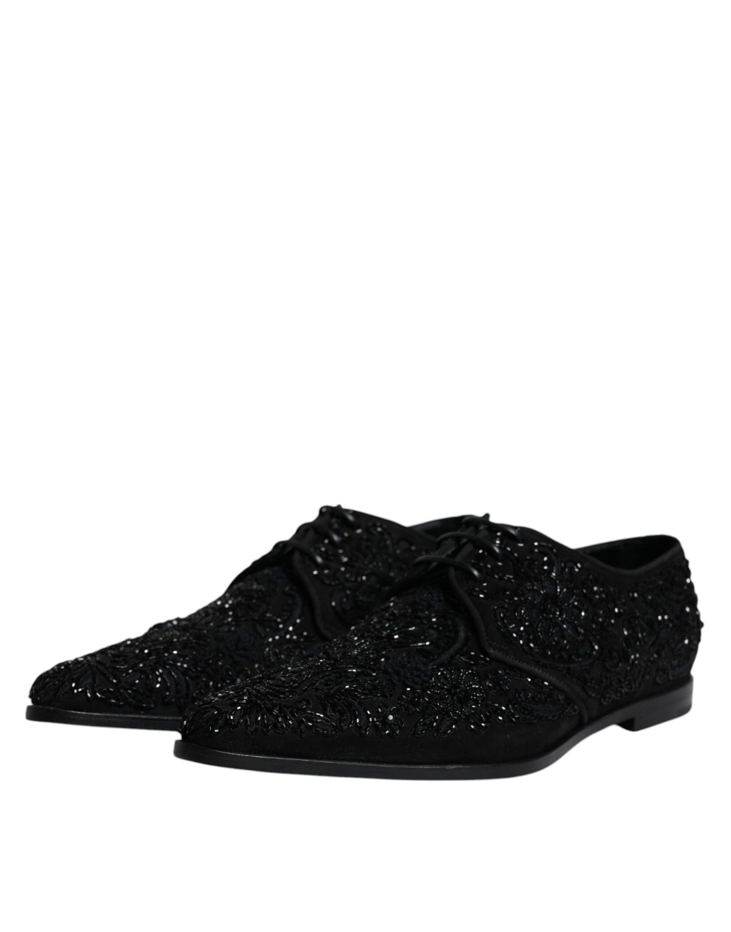 Black Embellished Suede Derby Formal Shoes - The Luxe Alliance