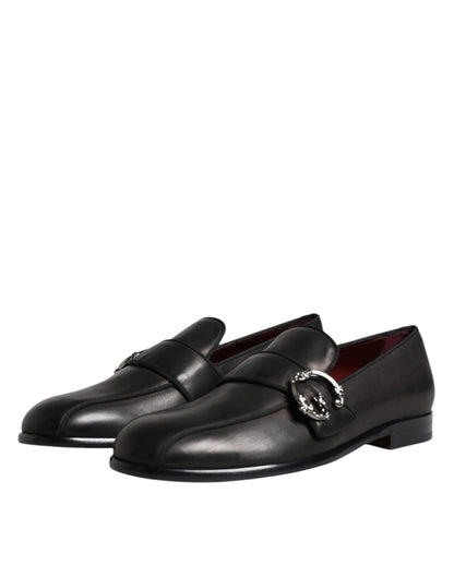 Black Leather Logo Slip On Men Loafers Shoes - The Luxe Alliance