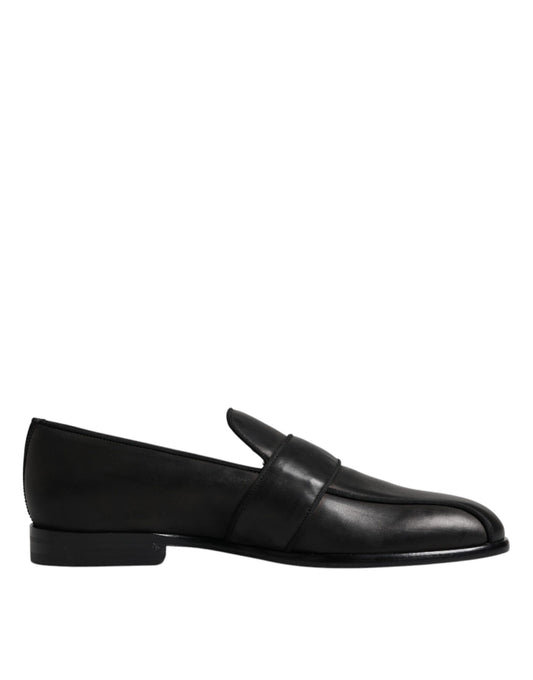 Black Leather Logo Slip On Men Loafers Shoes - The Luxe Alliance