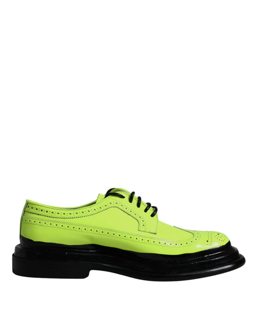  - Neon Green Leather Lace Up Derby Dress Shoes