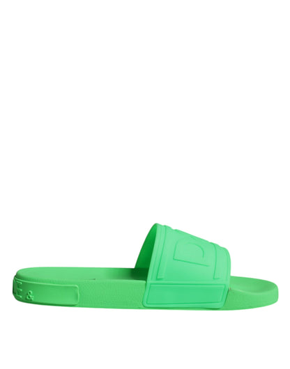  - Green Leather Slides Sandals Beachwear Shoes