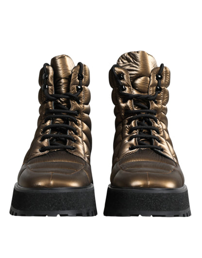  - Bronze Padded Mid Calf Lace Up Boots Shoes