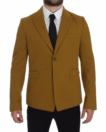  - Elegant Yellow Cotton Blend Casual Blazer