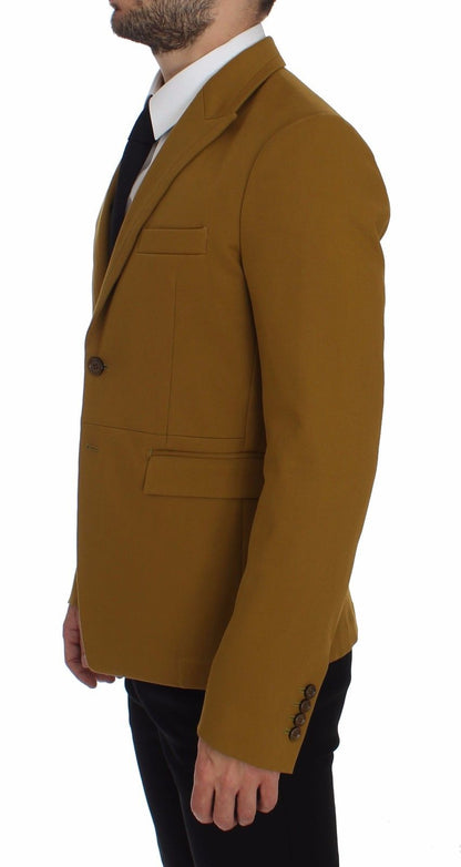  - Elegant Yellow Cotton Blend Casual Blazer