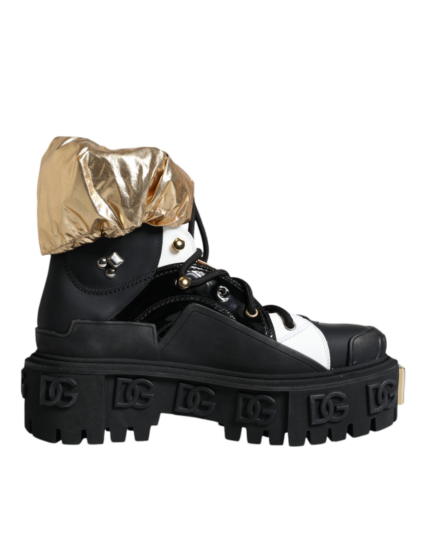  - Black Gold Leather Trekking Ankle Boots Shoes