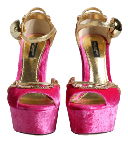  - Pink Velvet Platform Ankle Strap Heel Sandals Shoes