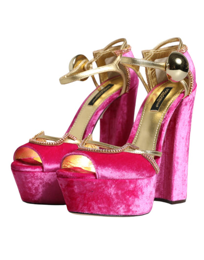  - Pink Velvet Platform Ankle Strap Heel Sandals Shoes